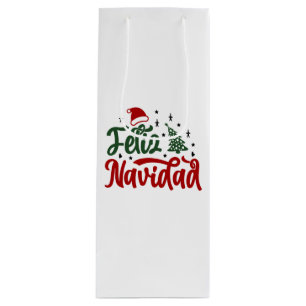 Festive Red and Green Feliz Navidad Wine Gift Bag