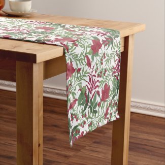 Festive Red and Green Floral Table Runner