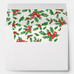Festive Red And Green Holly Printed Inside Envelope