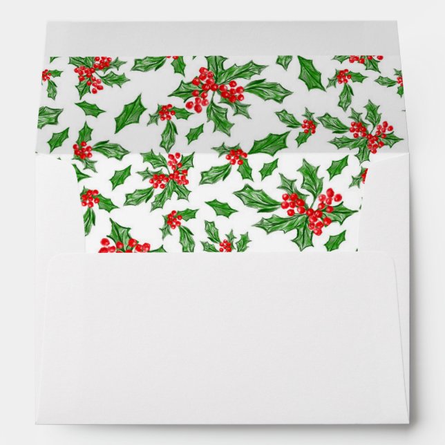 Festive Red And Green Holly Printed Inside Envelope (Back (Bottom))