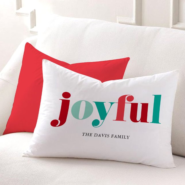 Festive Red and Green "Joyful" Christmas Accent Pillow (Creator Uploaded)