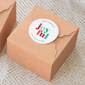 Festive Red and Green "Joyful" Christmas Custom Classic Round Sticker