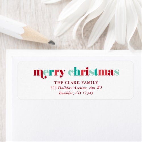 Festive Red and Green Lettering Merry Christmas Label