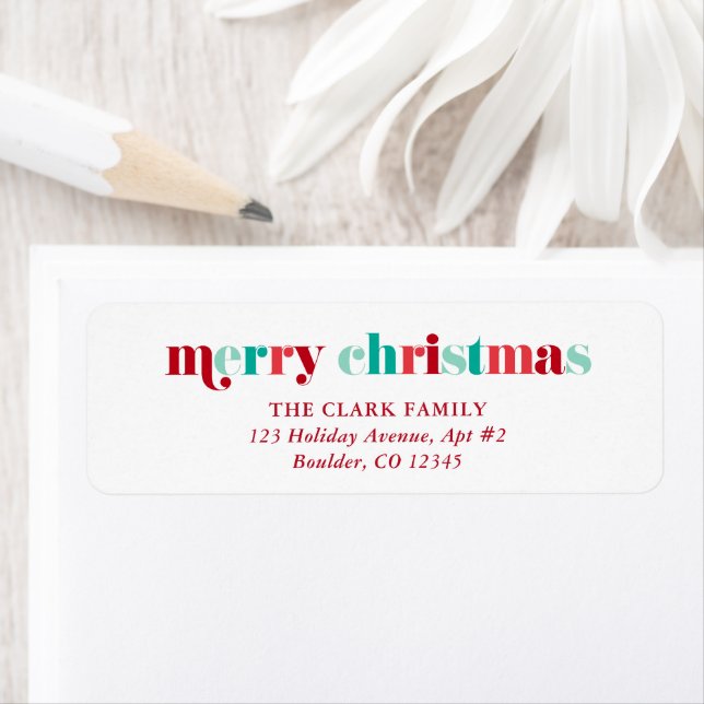 Festive Red and Green Lettering "Merry Christmas" Label (Insitu)