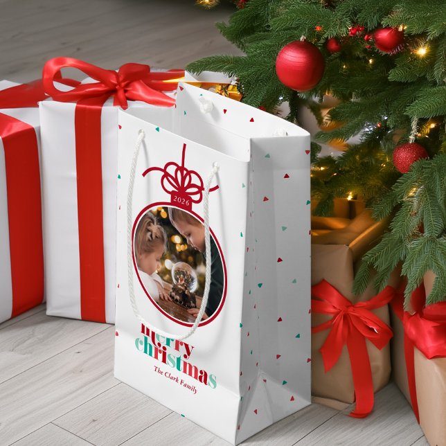 Festive Red and Green Letters Ornament Photo Small Gift Bag (Creator Uploaded)