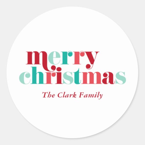 Festive Red and Green Merry Christmas  Classic Round Sticker