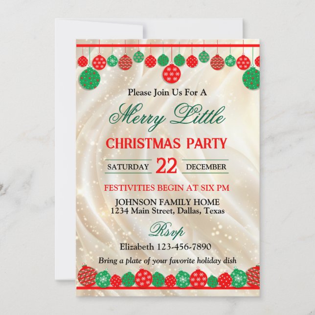 Festive Red and Green Ornaments Christmas Party Invitation (Front)