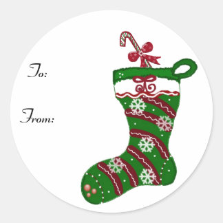 Festive Red and Green Stocking Classic Round Sticker