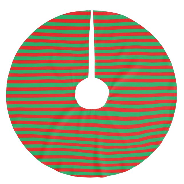 Festive Red and Green Stripes Brushed Polyester Tree Skirt (Front)