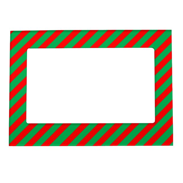 Festive Red and Green Stripes Magnetic Frame (Front)