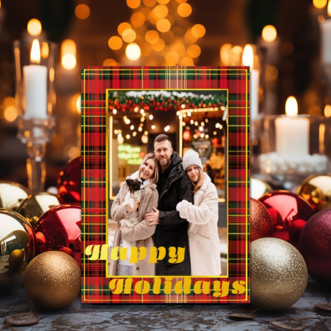 Festive Red and Green Tartan 'Happy Holidays' Holiday Card ('Happy Holidays' Red and Green Tartan Plaid Christmas Photo Holiday Greeting Card)