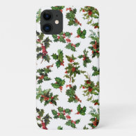 Festive Red and Green Vintage Holly iPhone 11 Case