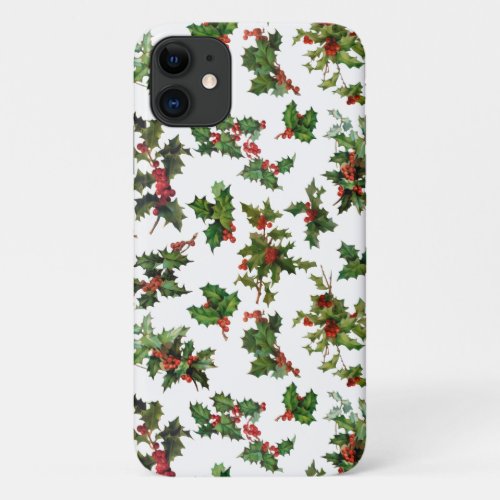 Festive Red and Green Vintage Holly iPhone 11 Case