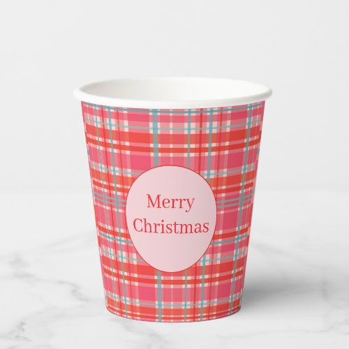Festive Red and pink checkered Christmas party Paper Cups