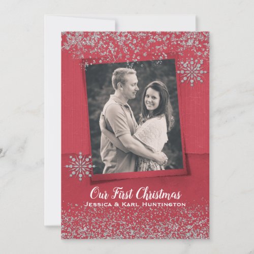 Festive Red and Silver Christmas Photo Card