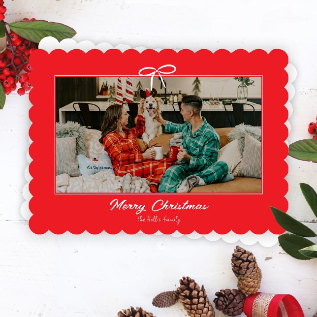 Festive Red and White Bow Christmas Holiday Photo  Card (Creator Uploaded)