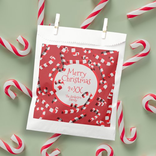 Festive Red and White Candy Canes Christmas Favor Bag