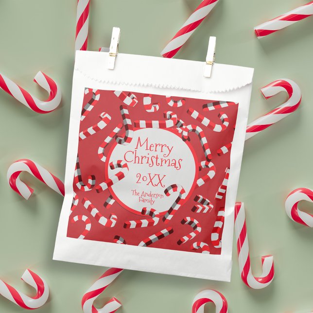 Festive Red and White Candy Canes Christmas Favor Bag (Creator Uploaded)