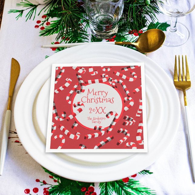 Festive Red and White Candy Canes Christmas Napkins (Creator Uploaded)
