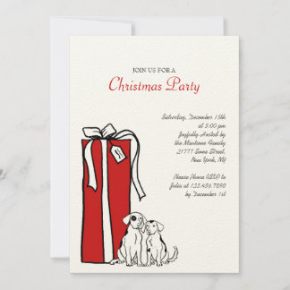 Festive Red and White Dog Christmas Party Invitation