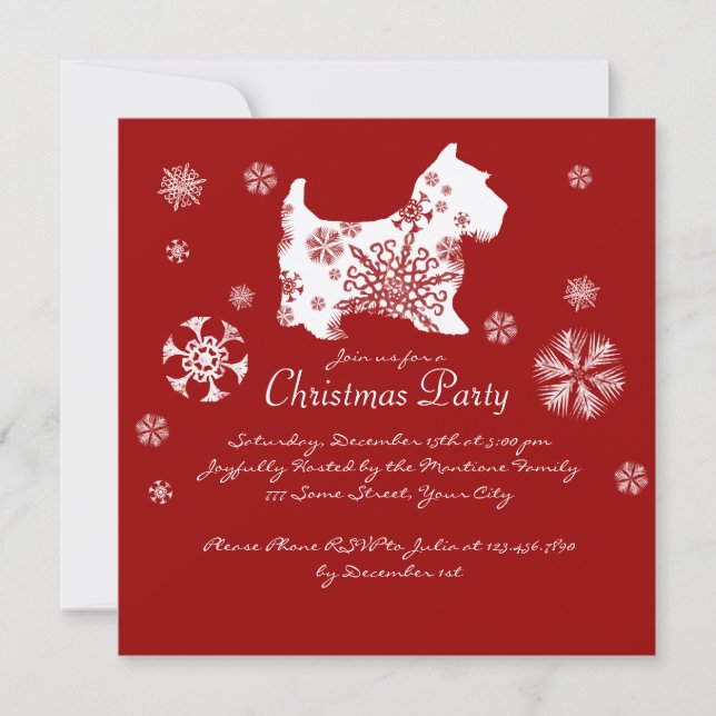 Festive Red and White Dog Christmas Party Invitation (Front)