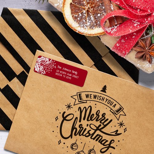  Festive Red and White Foliage Christmas Address Label