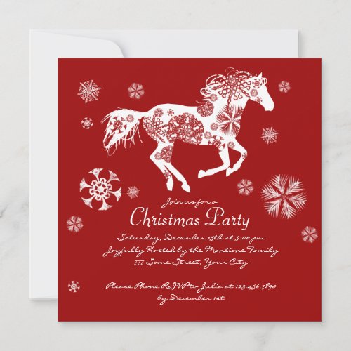 Festive Red and White Horse Christmas Party Custom Announcement