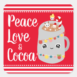 Festive Red and White Kawaii Cocoa Christmas Gift Square Sticker