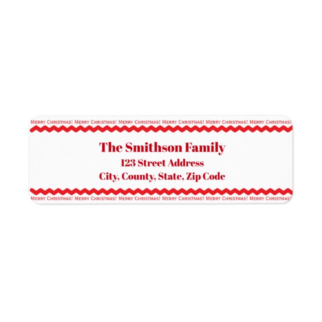 Festive Red and White Merry Christmas Address Label (Front)