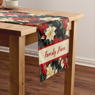 Festive Red and White Poinsettia Short Table Runner