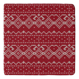 Festive Red and White Scandinavian Knit Pattern Trivet