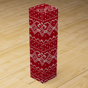 Festive Red and White Scandinavian Knit Pattern Wine Box