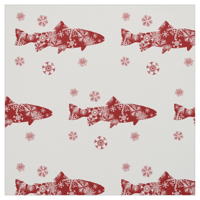 Festive Red and White Snow Trout Fabric (Swatch)