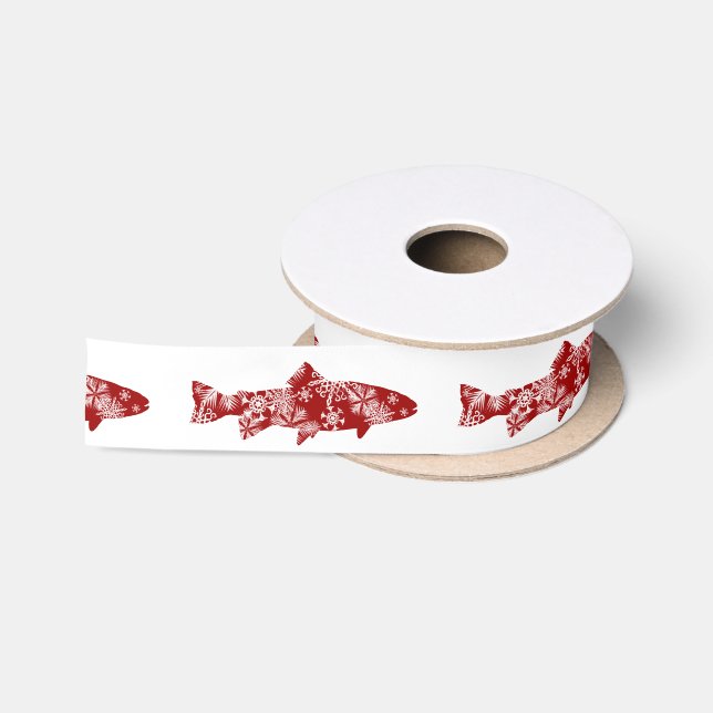 Festive Red and White Snow Trout Satin Ribbon (Spool)