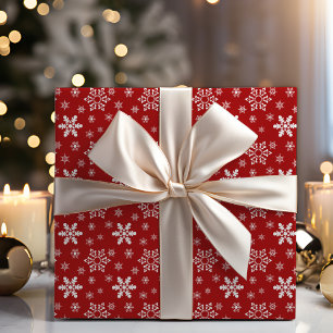 Festive Red And White Snowflake Christmas Wrapping Paper