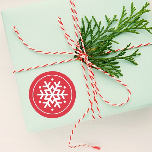 Festive Red and White Snowflake Holiday Classic Round Sticker