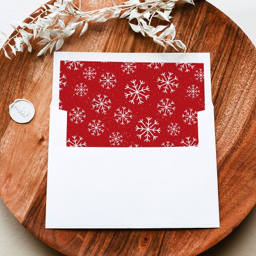 Festive Red and White Snowflake Pattern Holiday Envelope Liner