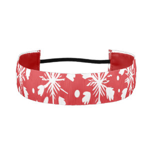 Festive Red and White Snowflake Winter Athletic Headband