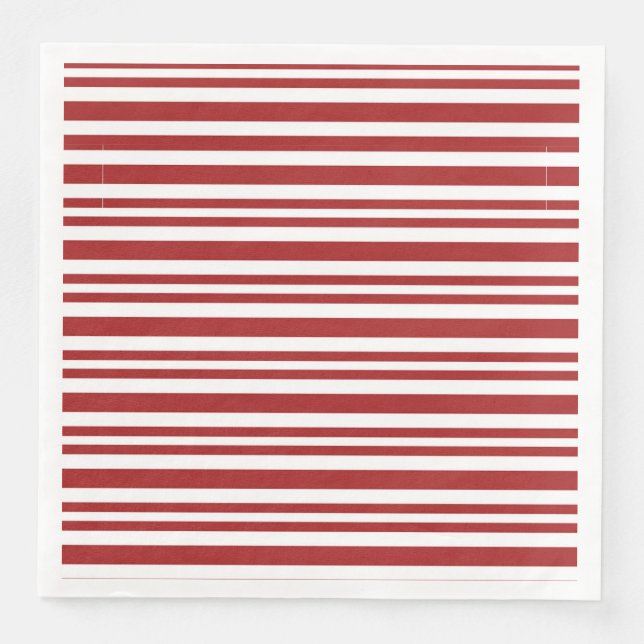 Festive red and white striped paper dinner napkins (Front)