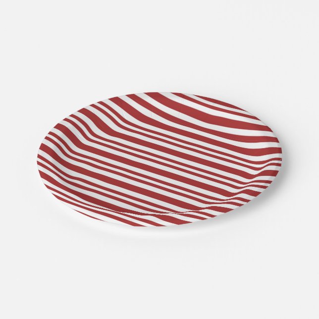 Festive red and white striped paper plates (Angled)