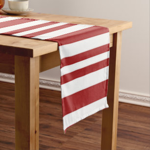 Festive red and white striped short table runner