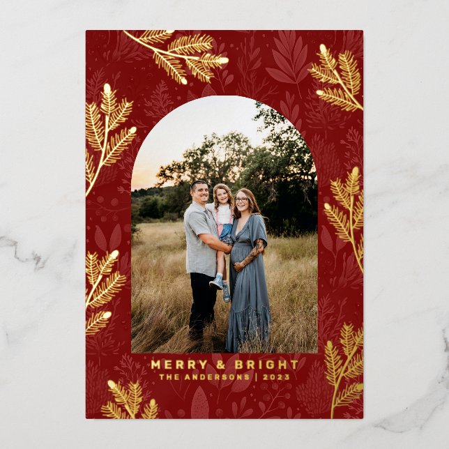 Festive Red Arch Border Photo Christmas Card (Front)