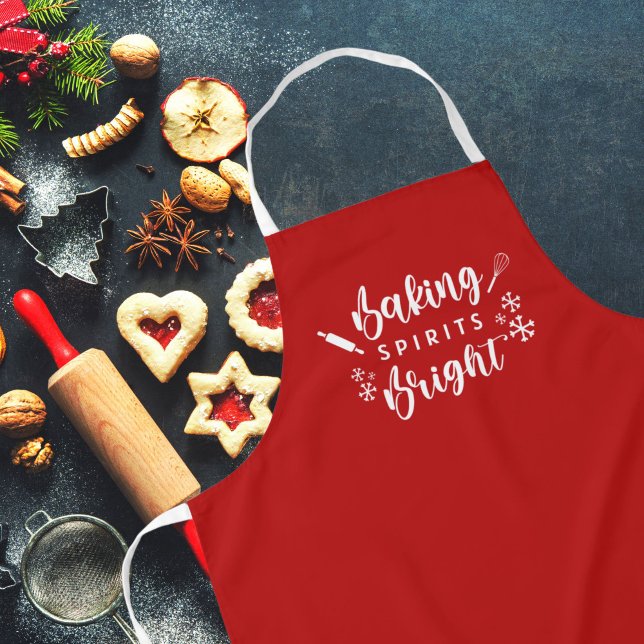 Festive Red Baking Spirits Bright Christmas Apron (Creator Uploaded)