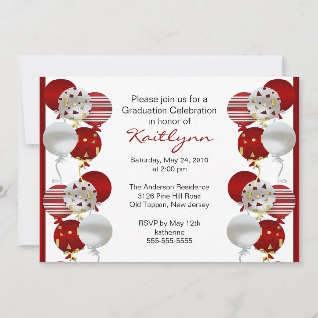 Festive Red Balloon Graduation Invitation (Front)