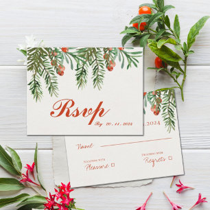 Festive Red Berries Christmas Wedding RSVP Postcard