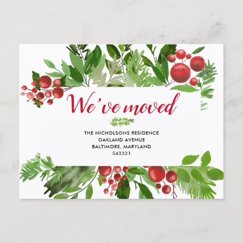 Festive Red Berry New Home  We Have Moved Announcement Postcard