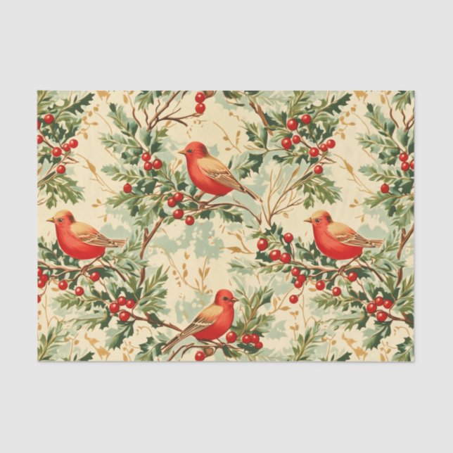 Festive Red Birds Tissue Paper (Front)