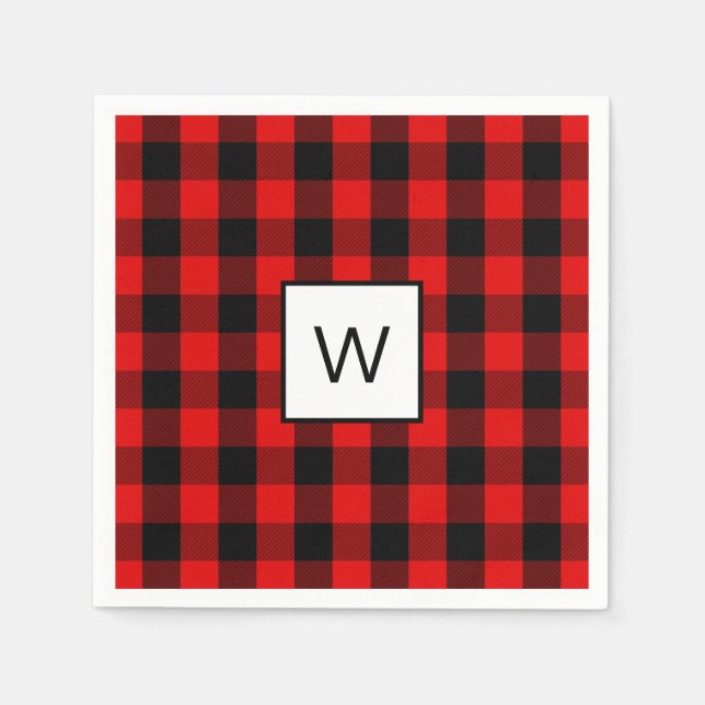 Festive Red Black Buffalo Check Napkins (Front)