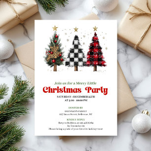 Festive red black buffalo Christmas tree invites