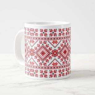 Festive Red Black Fair Isle Snowflake Art Motif Giant Coffee Mug